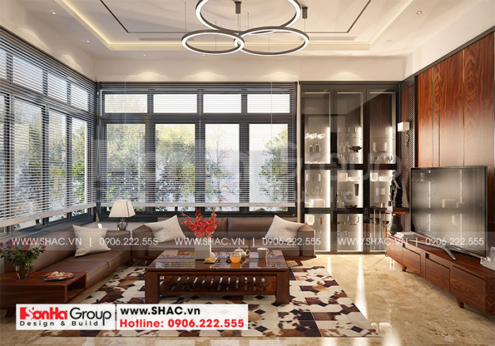 Thiết kế nội thất biệt thự có tầng hầm tại Waterfont City 46 Không gian phòng khách đẹp và thoáng đãng với thiết kế khoa học hợp lý