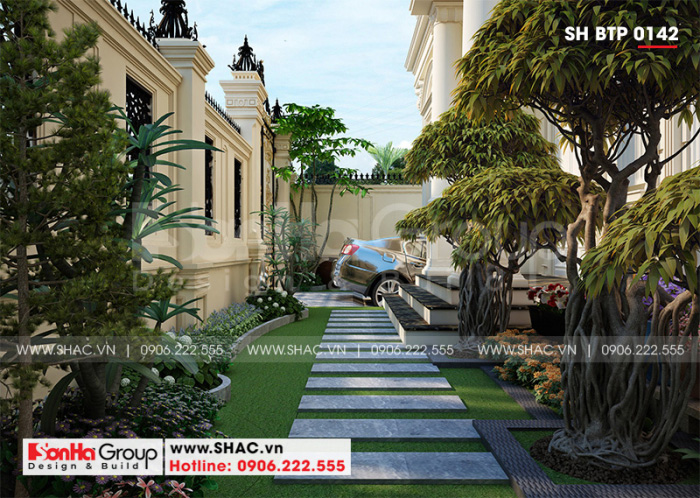 Sân vườn được đầu tư thiết kế làm đẹp thêm cho không gian biệt thự 4 tầng 