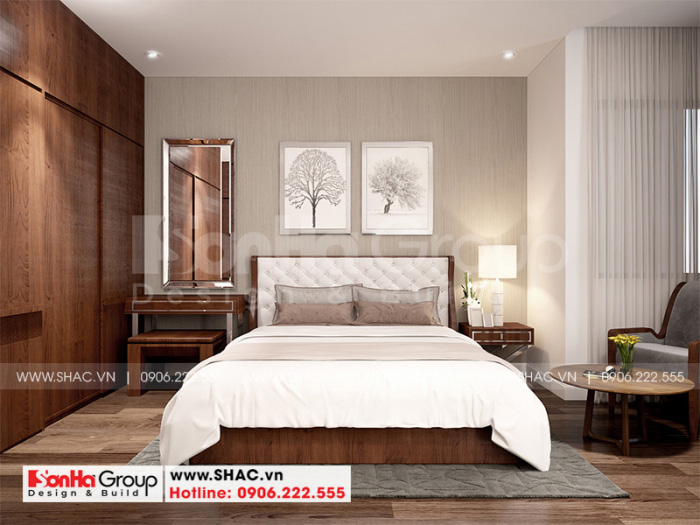 Mẫu phòng ngủ đẹp của nhà phố ấn tượng với giường tủ nội thất gỗ tự nhiên 