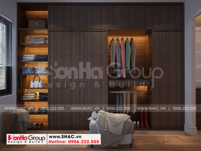 Thiết kế nội thất biệt thự có tầng hầm tại Waterfont City 50 Thiết kế nội thất phòng thay đồ được đầu tư cả về vật liệu và hình thức