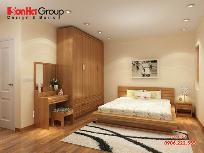 Không gian phòng ngủ đẹp với trang trí đồ nội thất gỗ sồi bền và tinh tế 