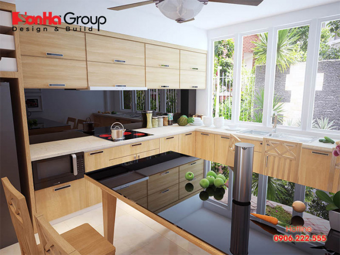 Lựa chọn vật liệu gỗ  công nghiệp thi công căn phòng bếp ăn diện tích nhỏ với giá thành hợp lý 
