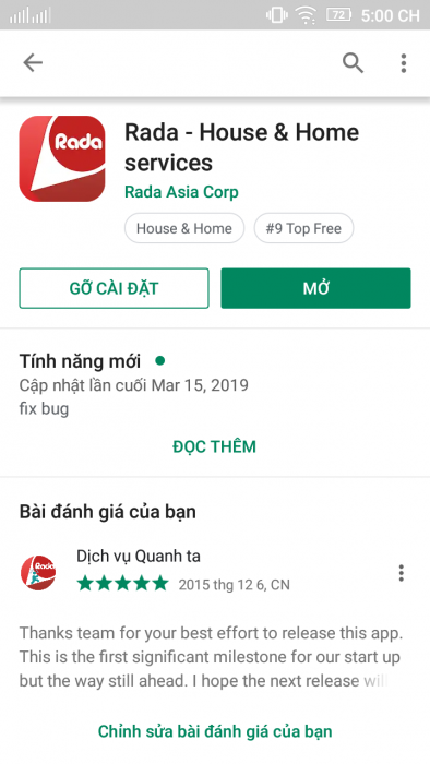 Tải ứng dụng Rada từ kho Android