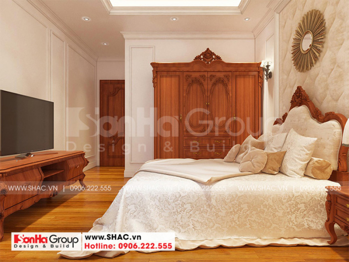 Thiết kế nội thất phòng ngủ phong cách cổ điển nhẹ nhàng và màu sắc bắt mắt với cảm giác tinh tế được chủ nhân rất yêu thích 