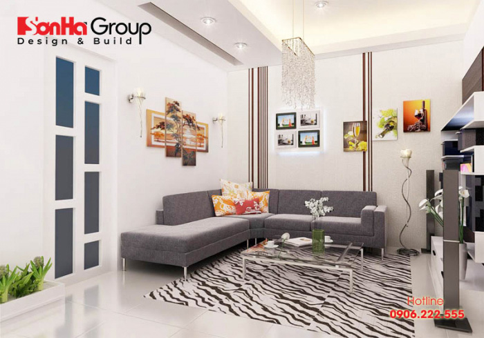 Căn phòng khách hiện đại có thiết kế nội thất đơn giản cuốn hút mọi ánh nhìn bởi cách phối màu đặc sắc 