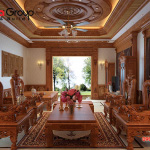 Chất liệu gỗ luôn là sự yêu thích lựa chọn trong thiết kế nội thất phòng khách đặc biệt là trong không gian sống của biệt thự