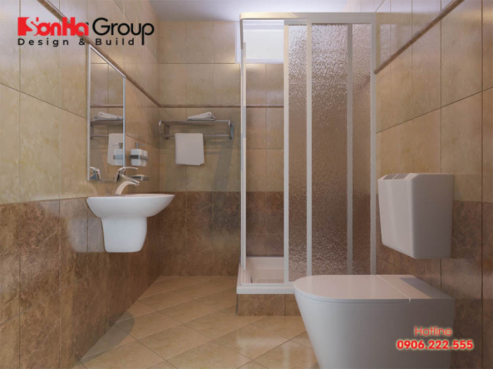Phong cách thiết kế nội thất phòng tắm nhỏ cho nhà phố hiện đại cao cấp với kiểu dáng đơn giản, tạo sự rộng rãi cho căn phòng 