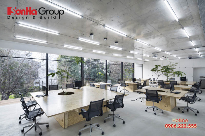 Phương án bày trí mẫu văn phòng làm việc hiện đại  diện tích 60m2 thiết kế độc đáo theo không gian mở tạo cảm giác làm việc chuyên tâm nhất 