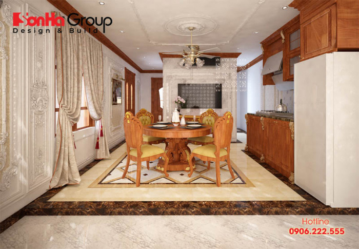 Thêm một mẫu thiết kế nội thất phòng bếp ăn với chất liệu gỗ cao cấp mà kiến trúc sư Sơn Hà mang đến cho biệt thự Pháp tại Hải Phòng 