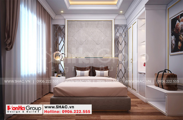 Phương án thiết kế nội thất phòng ngủ khách sạn tiêu chuẩn 3 sao kiến trúc tân cổ điển đẹp tại Hà Nội được khách hàng yêu thích 