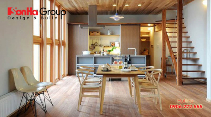 Không gian phòng bếp phong cách Nhật Bản với nội thất gỗ cao cấp