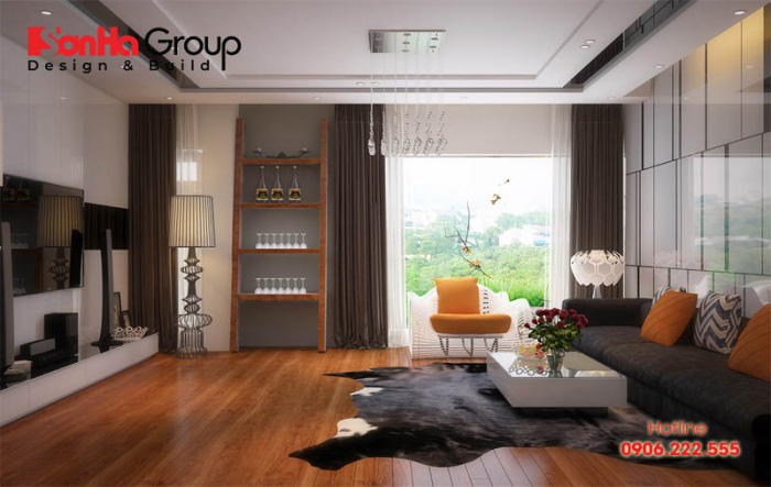 Không gian thiết kế nội thất phòng khách ấn tượng với khối hình học tạo sự cuốn hút cho bất cứ vị khách nào đến thăm nhà 