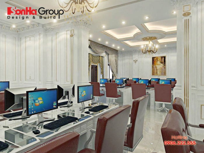 Không gian văn phòng làm việc, kết hợp phòng họp của cả công ty, doanh nghiệp nhỏ được bày trí rất chuyên nghiệp 