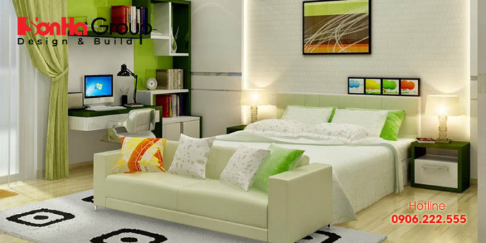 Người mệnh Mộc nên lựa chọn chiếc giường gỗ, tủ quần áo bằng gỗ, rèm cửa có màu xanh lá cây để trang trí phòng ngủ 