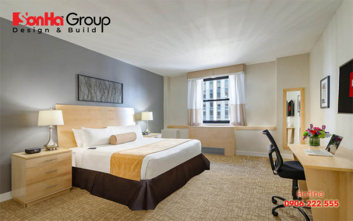 Những đồ nội thất sử dụng tông màu gỗ làm căn phòng ngủ khách sạn tiêu chuẩn 2 sao thêm sang trọng 