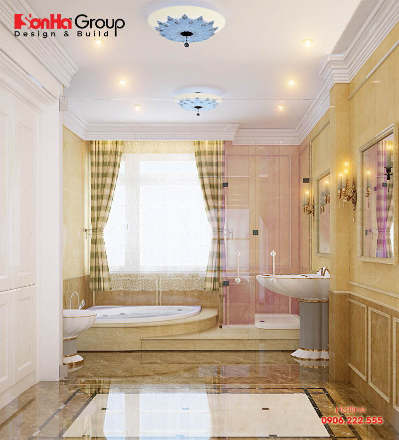Thiết kế nội thất phòng vệ sinh kiểu cổ điển với gam màu sang trọng tinh tế được chủ nhân hài lòng nhất 