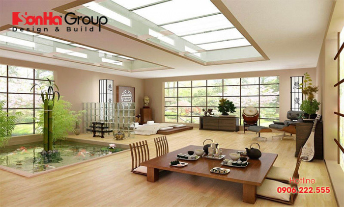 Kết hợp với cây xanh, giúp tạo ra không gian thoáng đãng và cảm giác thoải mái cho căn phòng khách 
