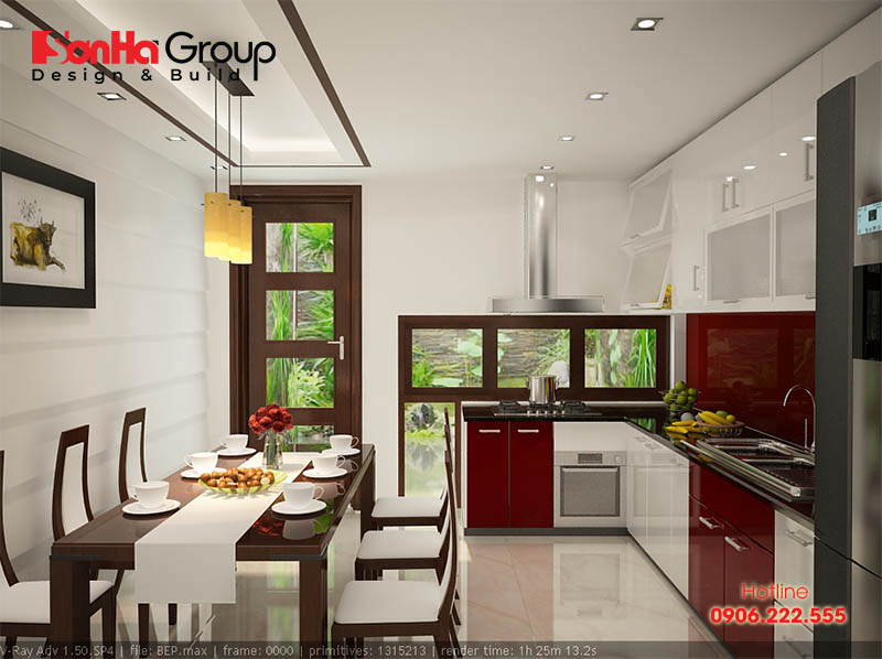Căn phòng bếp đẹp 12m2 hiện đại với kiểu dáng đơn giản, đa năng và tiết kiệm diện tích sử dụng được chủ nhân hài lòng cao