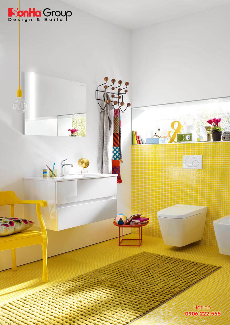 Mẫu phòng tắm sử dụng gam màu vàng chanh tới mới và hiện đại 
