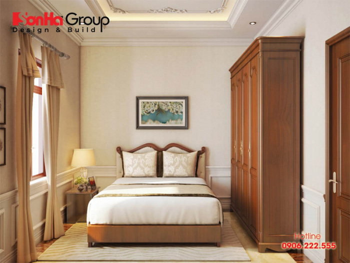 Mẫu thiết kế nội thất phòng ngủ phong cách tân cổ điển 15m2 vương giả, ấm cúng với chất liệu gỗ chủ đạo đúng sở thích chủ nhân đề ra 