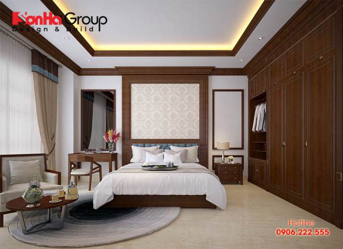 Bố trí thêm khu vực tiếp khách nhỏ xinh cũng là ý tưởng trang trí phòng ngủ rộng 40m2 được nhiều người yêu thích 