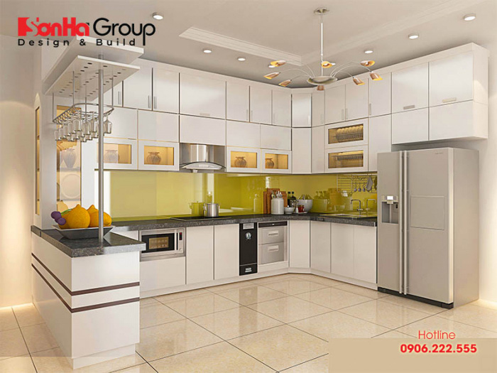 Căn phòng bếp đẹp cho nhà phố hiện đại với kiểu dáng đơn giản, đa năng và tiết kiệm diện tích sử dụng được chủ nhân hài lòng cao 