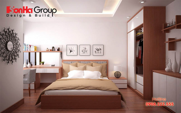 Không gian phòng ngủ chung cư có thiết kế nội thất hiện đại, đơn giản mà vô cùng tinh tế. 