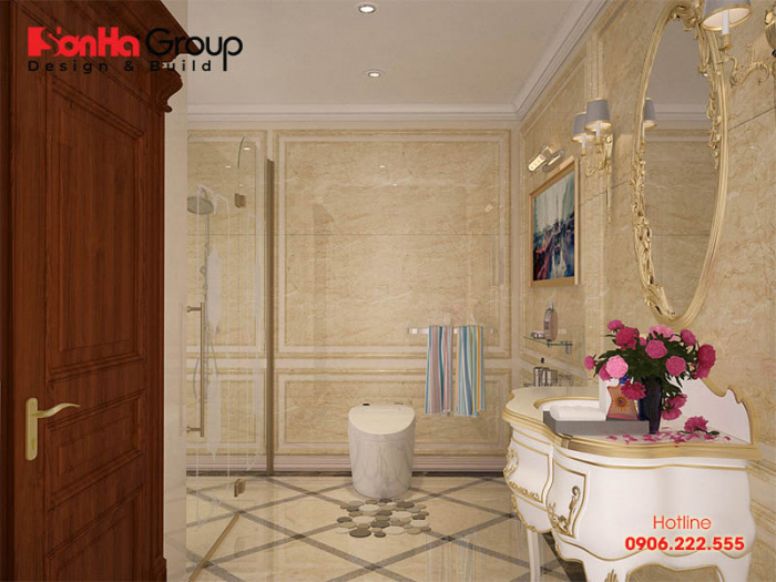 Không gian phòng tắm và vệ sinh kiểu cổ điển tiện nghi được lựa chọn vật dụng hoàn hảo khiến chủ nhân hài lòng nhất 