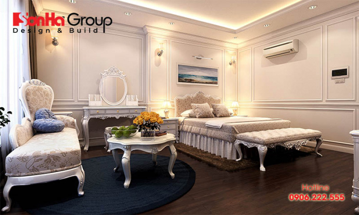 Mẫu phòng ngủ 35m2 kiểu tân cổ điển thiết kế đẹp, toát lên sự sang trọng đẳng cấp của chủ nhân căn phòng 