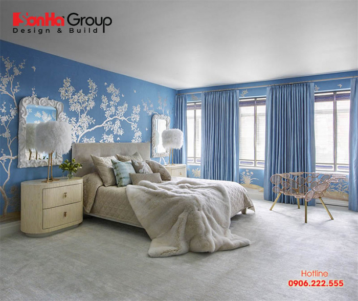 Màu sắc tốt để thiết kế phòng ngủ hợp mệnh cho người tuổi Nhâm Tý đó là màu xanh dương, đen 