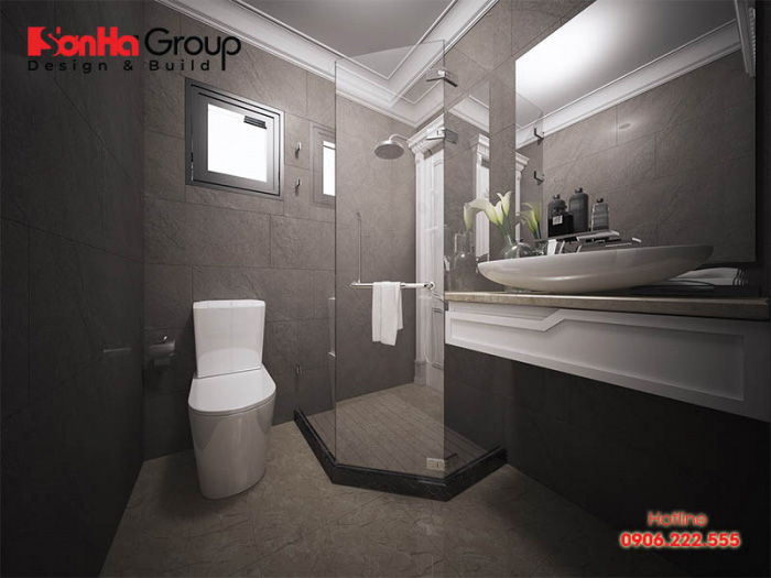 Nội thất phòng tắm và vệ sinh khép kín có diện tích 10m2 tiện nghi cho thiết kế nhà ống kiểu hiện đại thêm sang trọng 