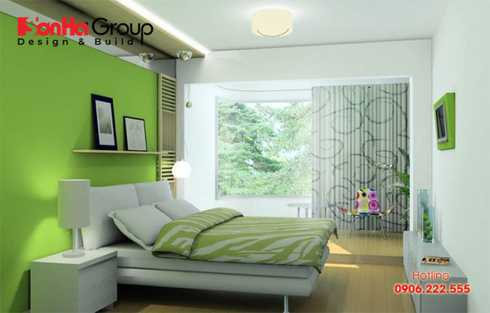 Phòng ngủ màu xanh lá đẹp và hiện đại rất phù hợp với những gia chủ mang mệnh Mộc 