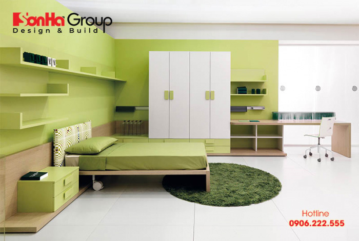Thiết kế mới mẻ và sáng tạo với tông xanh lá cho không gian phòng ngủ thêm hiện đại 