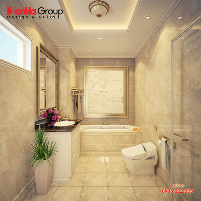 Thiết kế nội thất phòng tắm, WC với thiết bị vệ sinh cao cấp dành cho ngôi biệt thự sang trọng 