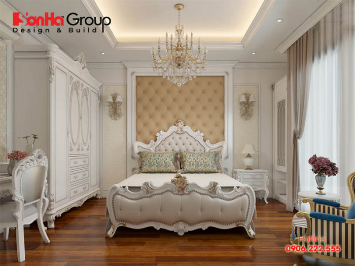 Ý tưởng trang trí nội thất phòng ngủ tân cổ điển tiện tích 35m2 sang trọng, ấm cúng