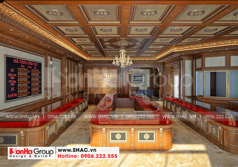 Thiết kế nội thát khu kinh doanh vàng tại tầng 1 biệt thự tân cổ điển 