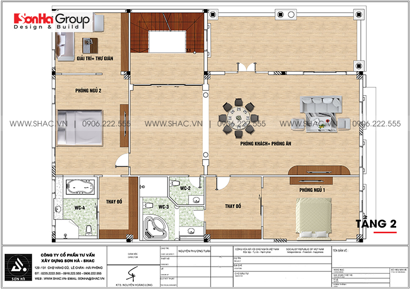 Bản vẽ chi tiết công năng tầng 2 biệt thự tân cổ điển kết hợp kinh doanh tại Hải Phòng 