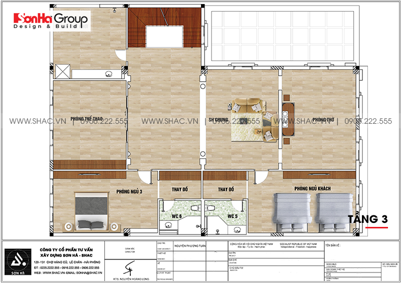 Bản vẽ chi tiết công năng tầng 3 biệt thự tân cổ điển kết hợp kinh doanh tại Hải Phòng 