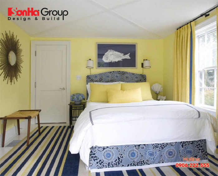 Không gian phòng ngủ đẹp với gam màu vàng nhạt ấm áp