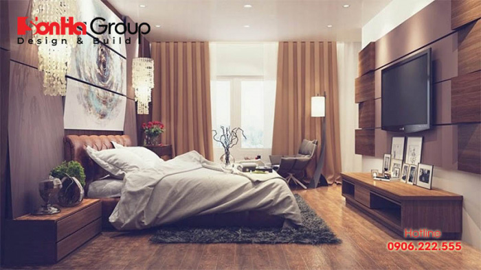 Không gian phòng ngủ master sang trọng, ấm cúng với nội thất hiện đại 