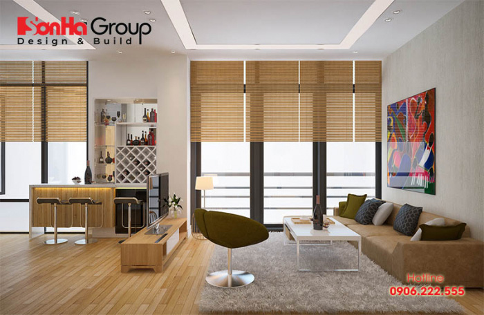 Mẫu nội thất phòng khách kết hợp bếp tuyệt đẹp mẫu 11