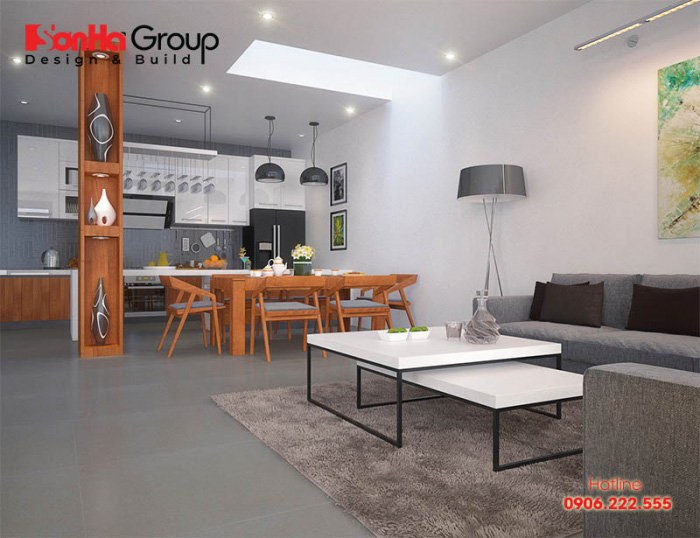 Mẫu nội thất phòng khách kết hợp bếp tuyệt đẹp mẫu 4