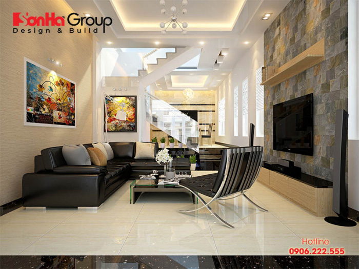 Mẫu nội thất phòng khách kết hợp bếp tuyệt đẹp mẫu 6