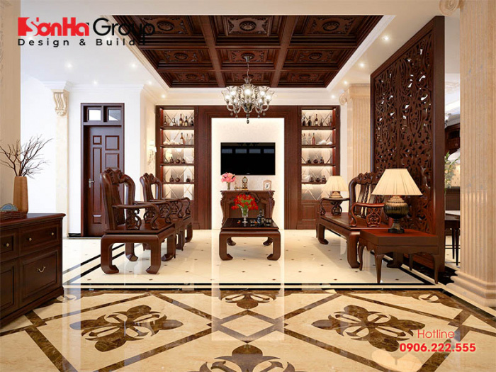 Mẫu phòng khách cổ điển sử dụng vật liệu gỗ tự nhiên cao cấp toát lên vẻ đẹp quyền quý, bắt mắt khiến ai cũng muốn chiêm ngưỡng 