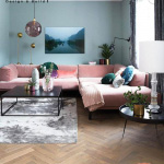 Mẫu phòng khách màu hồng kết hợp với màu tương phản 3