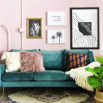 Mẫu phòng khách màu hồng kết hợp với màu tương phản 4