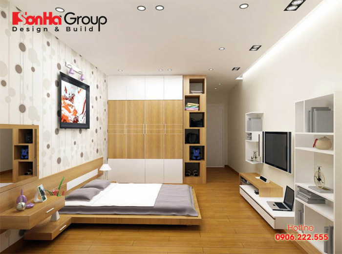 Mẫu phòng ngủ chung cư mang phong cách hiện đại có thiết kế nội thất đơn giản 