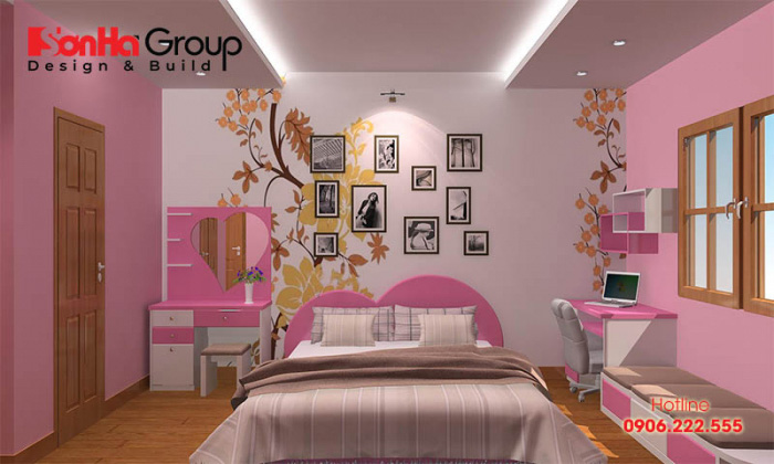 Màu sắc của tường cũng là yếu tố quan trọng để mang lại một không gian hoàn hảo trong cách trang trí phòng ngủ màu hồng 