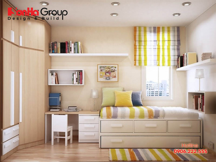 Màu sắc tươi sáng luôn là gợi ý khả thi cho những căn phòng ngủ diện tích nhỏ 