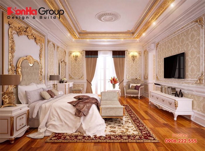 Mẫu thiết kế nội thất phòng ngủ phong cách cổ điển châu Âu mang đến không gian nghỉ ngơi lý tưởng cho chủ nhân căn phòng 